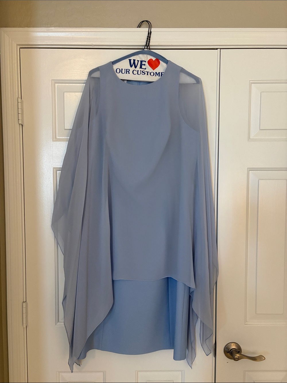 Rickie Freeman for Teri Jon Light Blue Chiffon Capelet Midi Dress